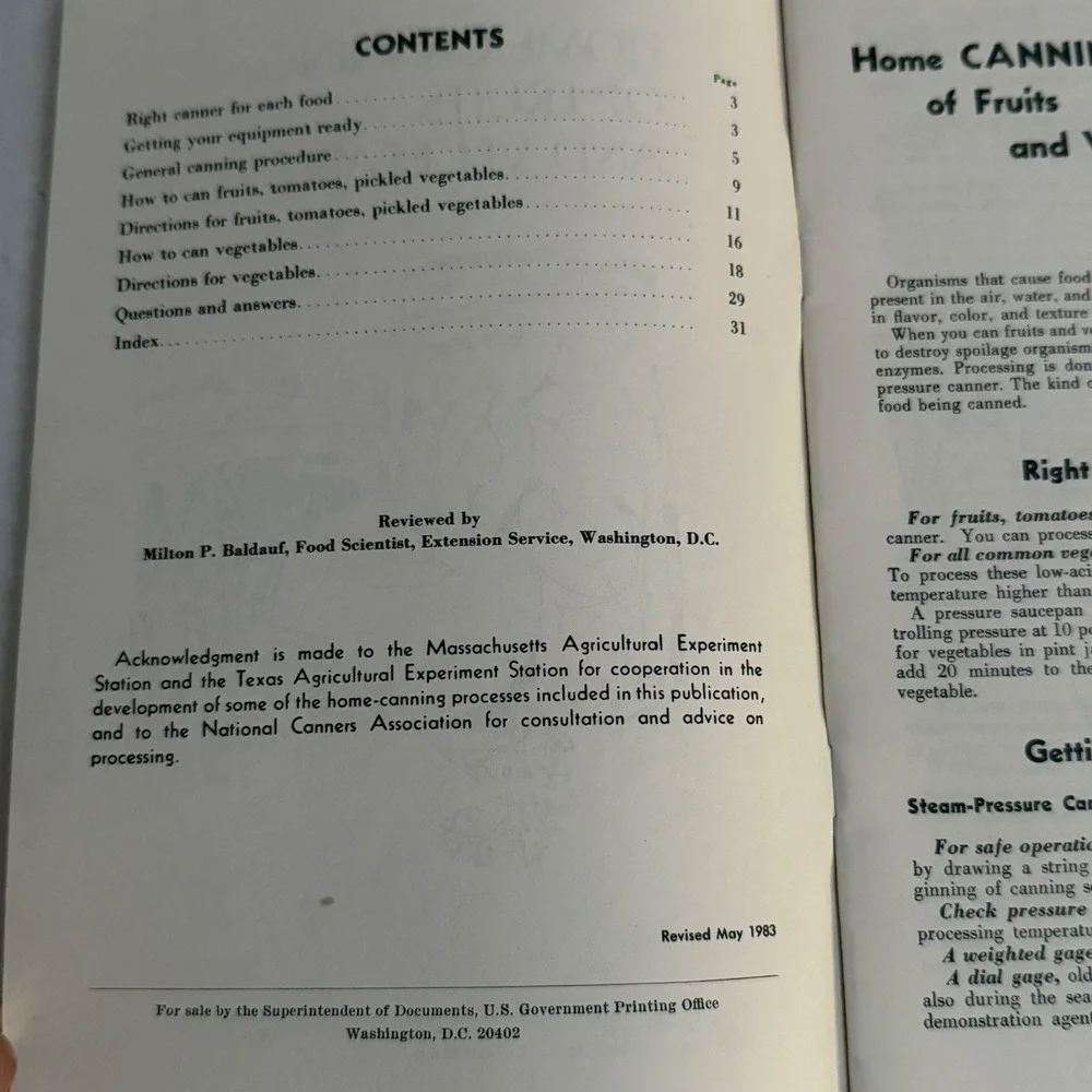 USDA Home Canning of Fruits and Vegetables Bulletin No 8 Vintage Booklet